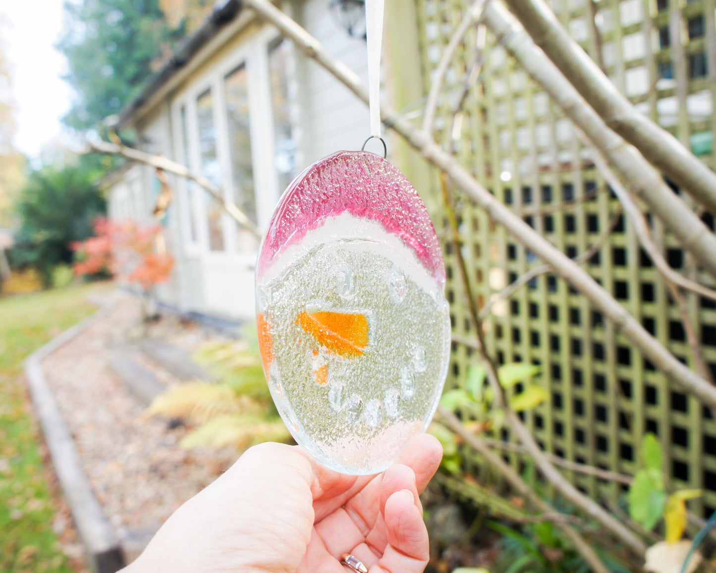 Snowman Cherry Pink Hat Suncatcher - 12cm(5")