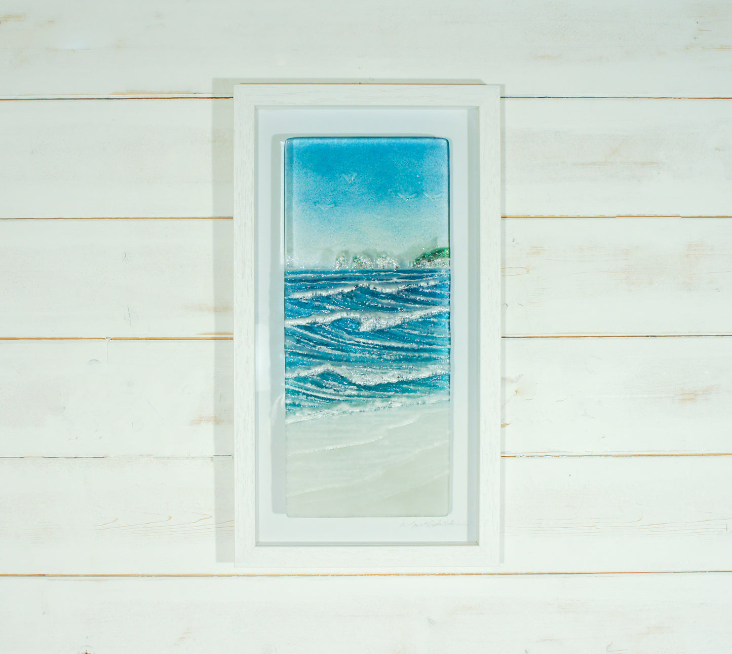 portrait wave glass wall art frame cliff