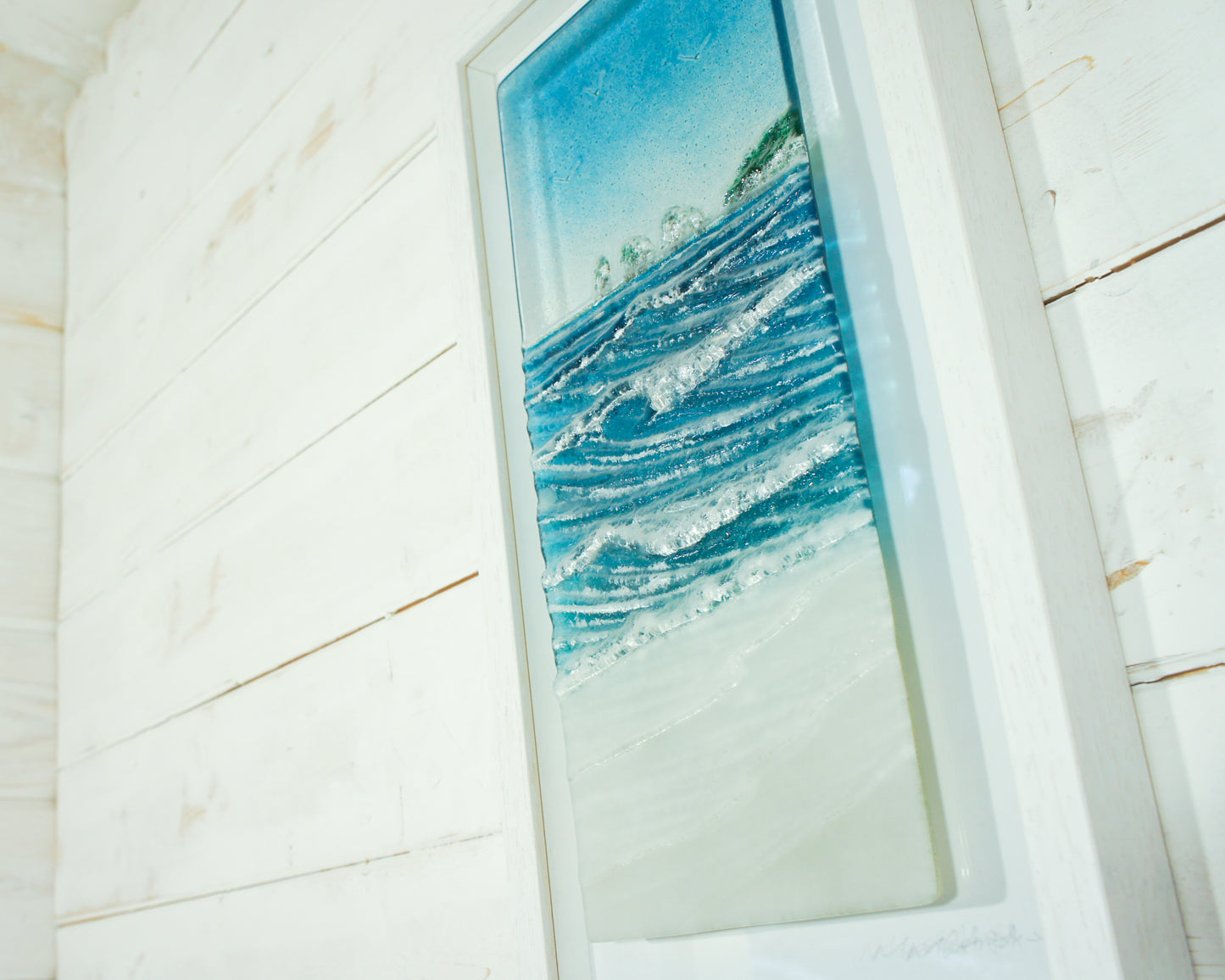 portrait wave glass wall art frame cliff
