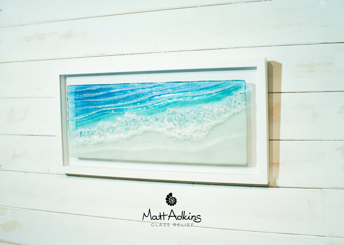 Toe Tickling Tide - Large Wave Landscape Frame Fused Glass Wall Art - 60x30cm(12x23 1/2")