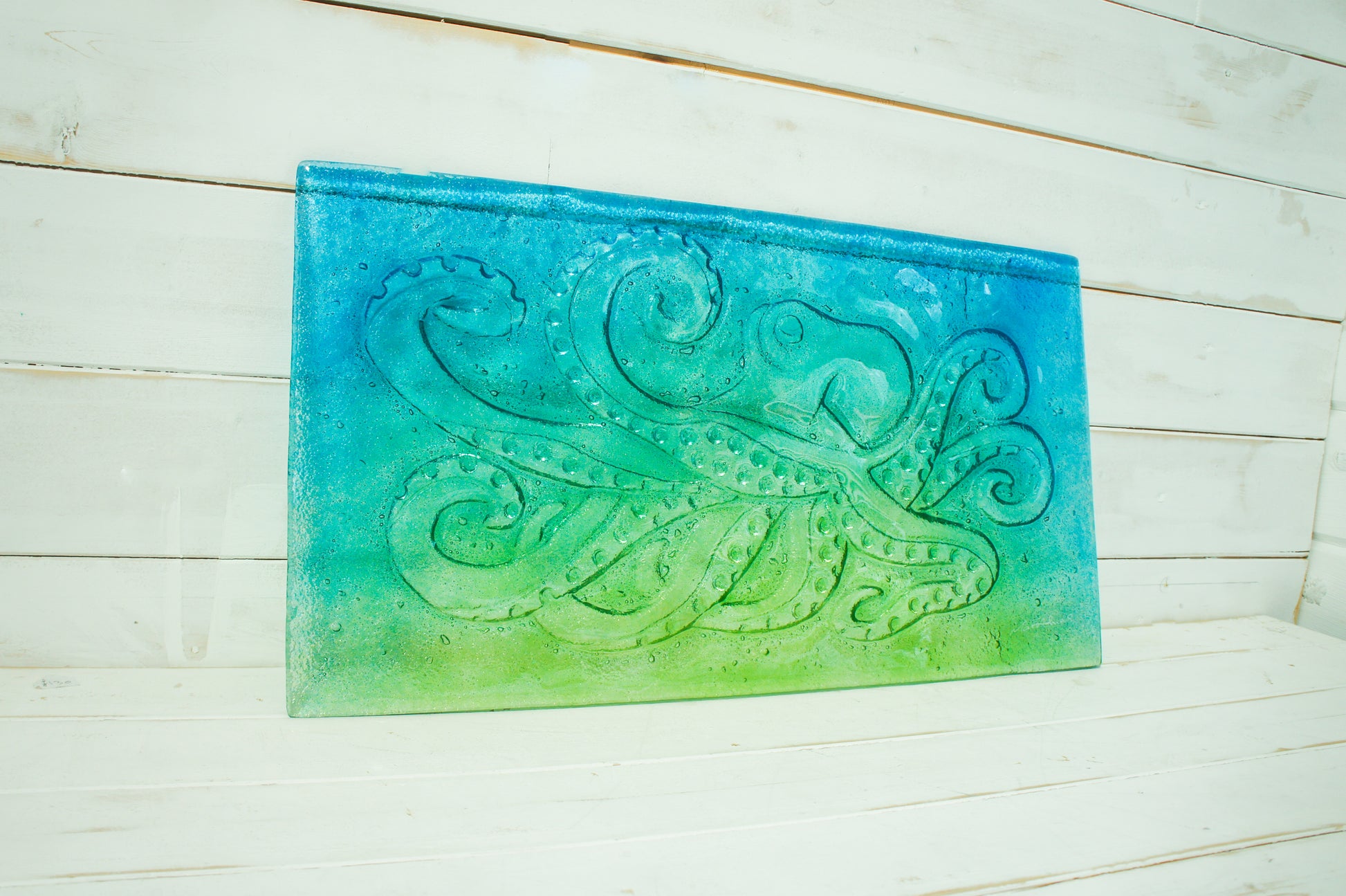 turquoise wall art octopus glass