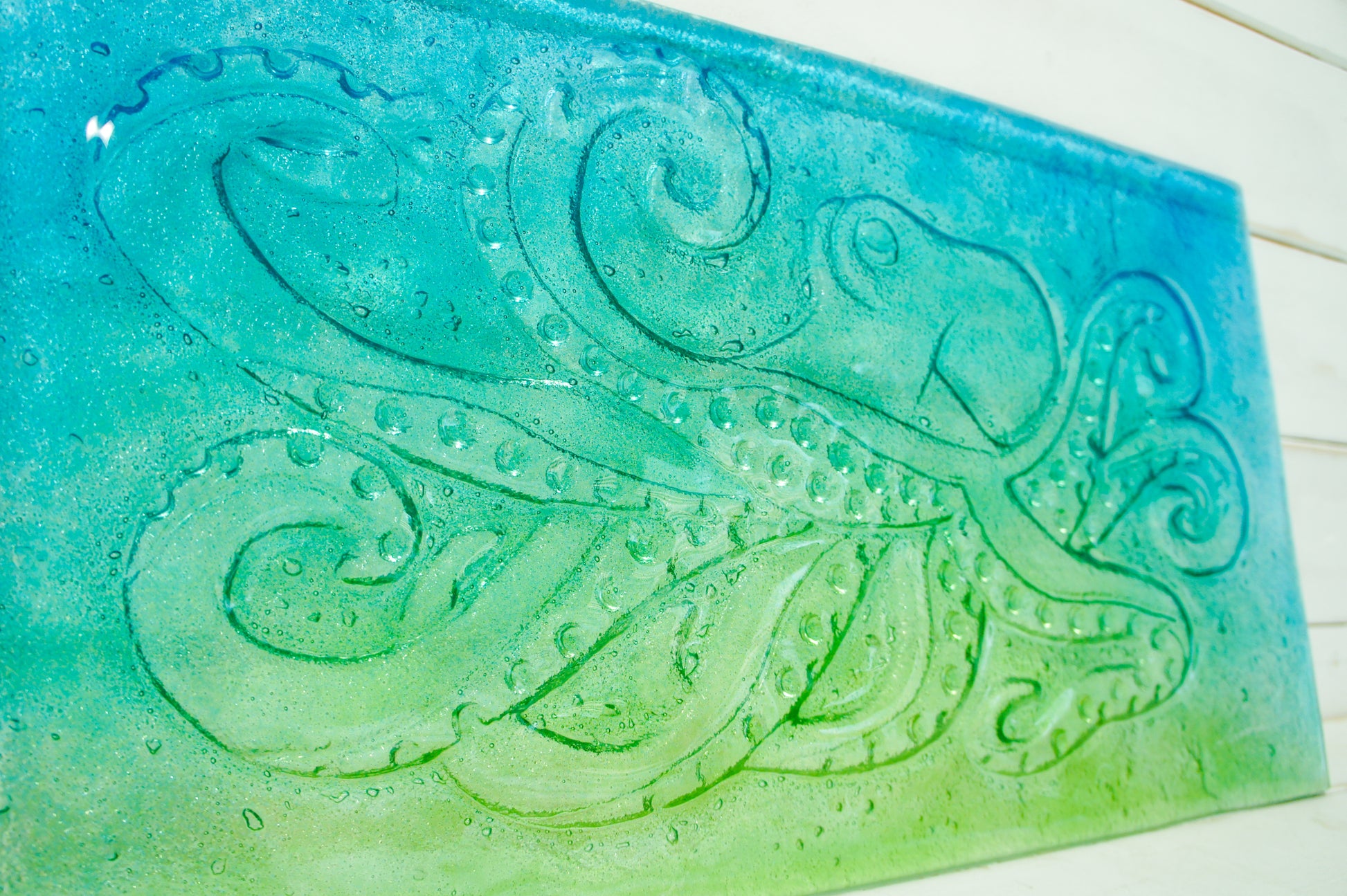 turquoise wall art octopus glass