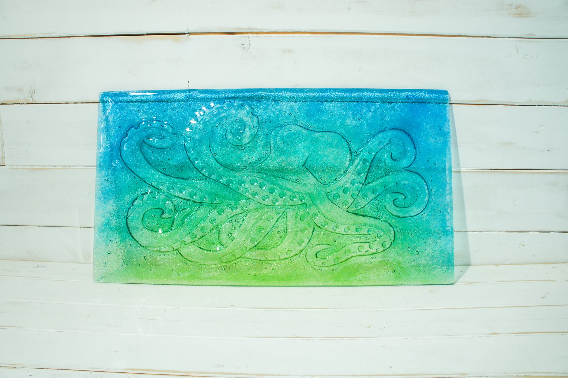 turquoise wall art octopus glass