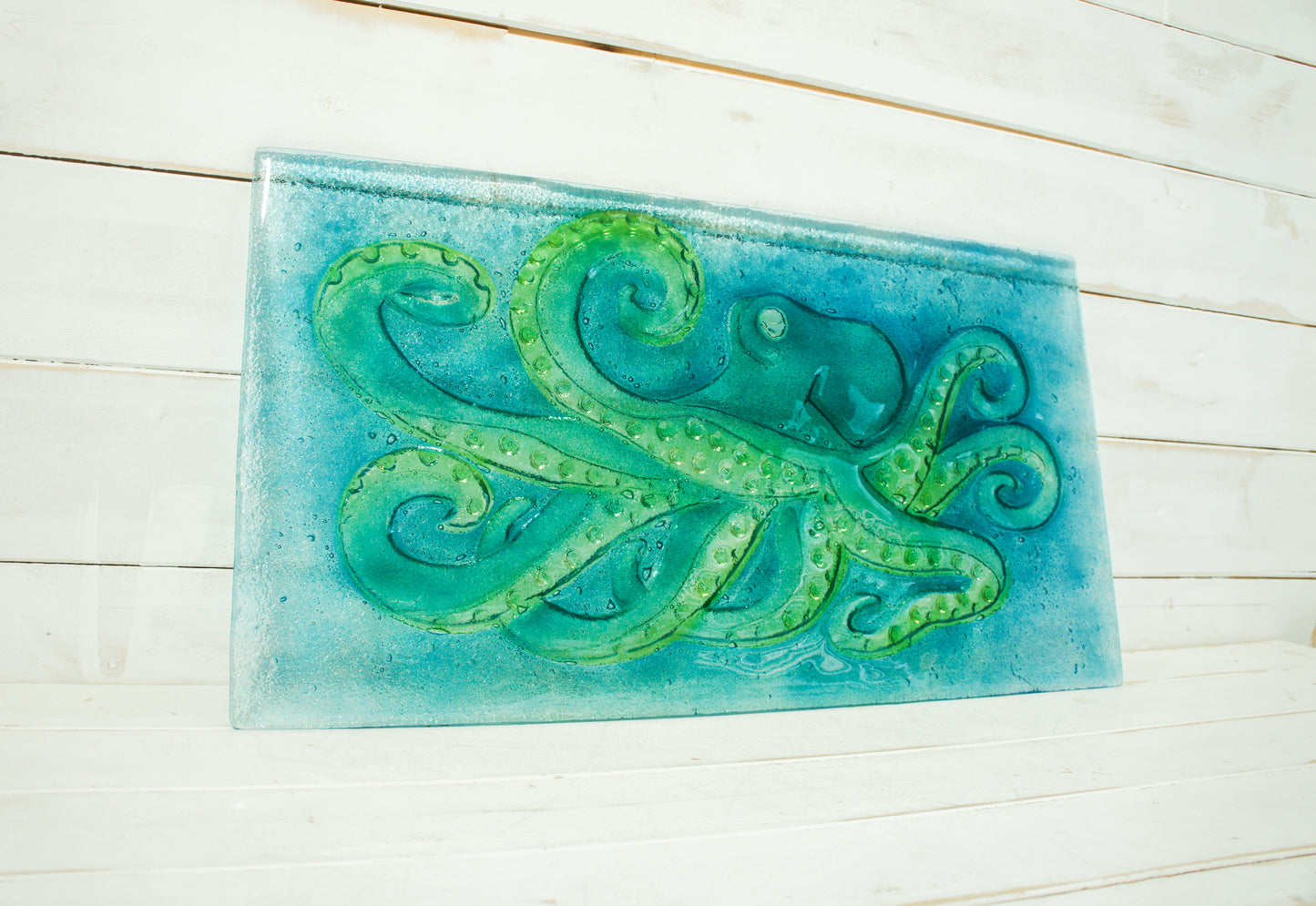 turquoise  lime green octopus wall art