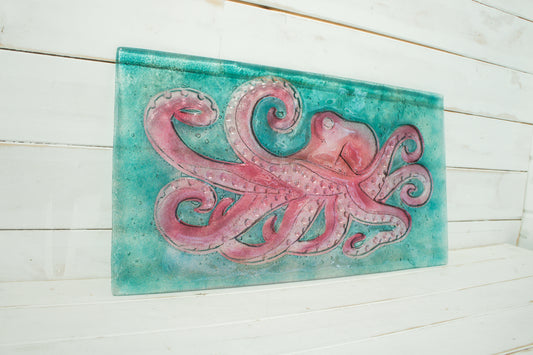 cherry octopus turquoise large wall art