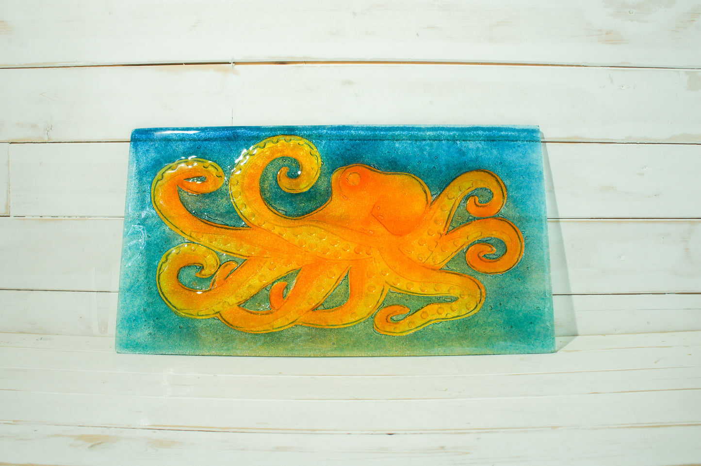 orange wall art octopus turquoise glass ocean art decor