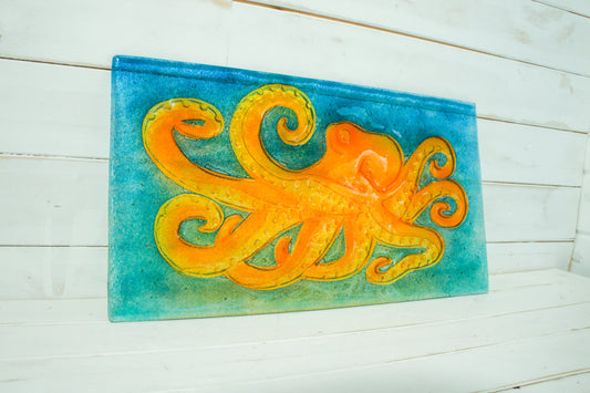orange wall art octopus turquoise glass