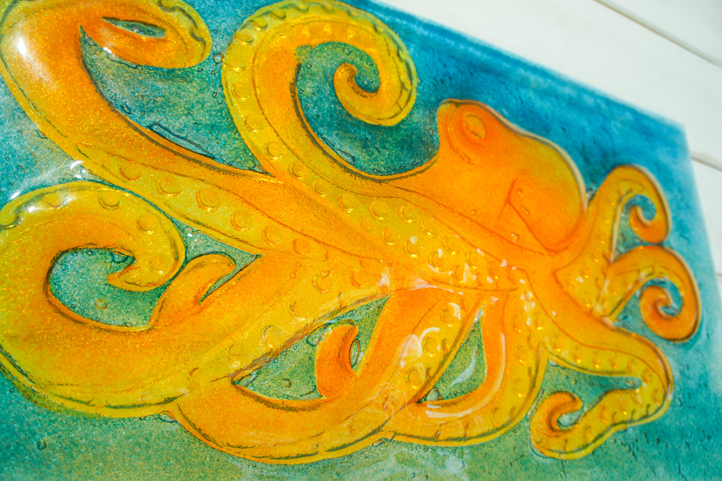 orange wall art octopus turquoise glass ocean sea life