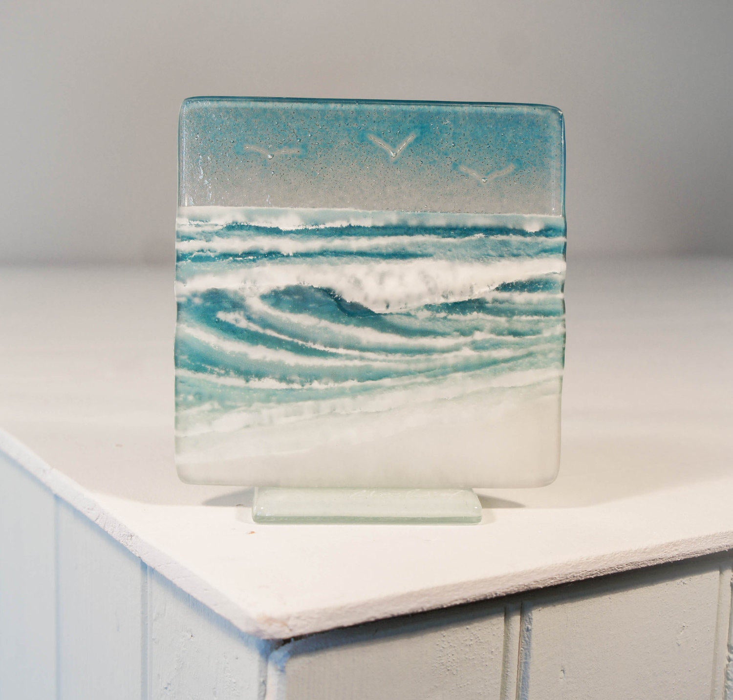 Wave Small Suncatcher Fused Glass Art 12cm