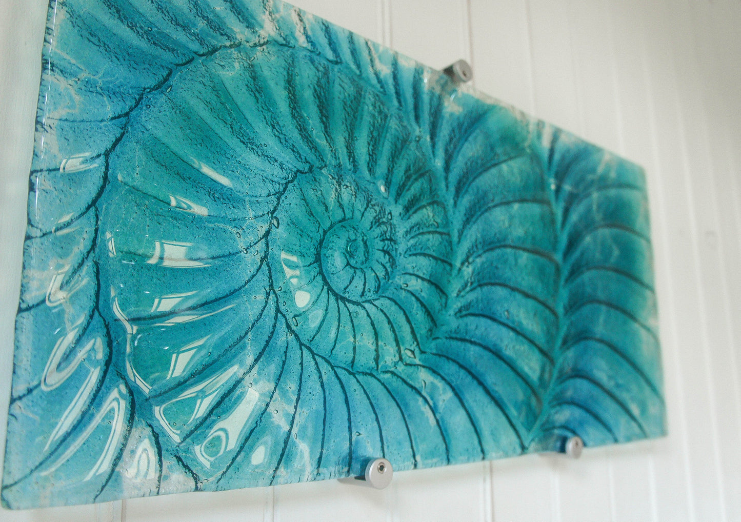 Ammonite Wall Panel - Large Landscape - Swirl Turquoise Blue - 56x26cm(22x10") with fixings