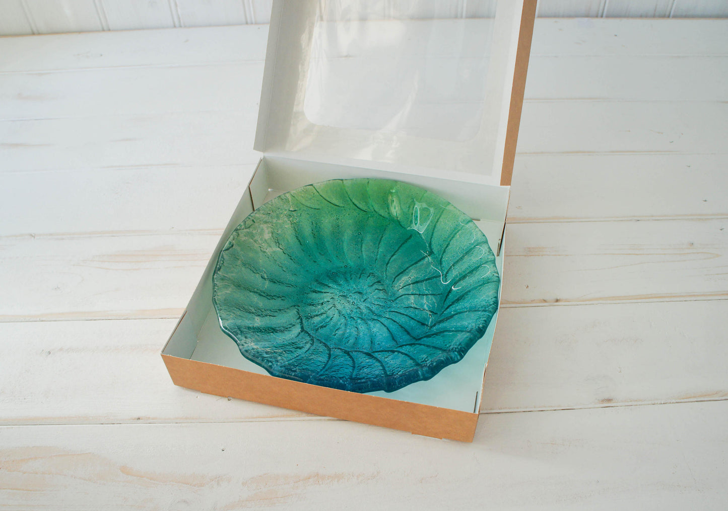 Small Ammonite Bowl - Green Blue Turquoise - 20cm (8")