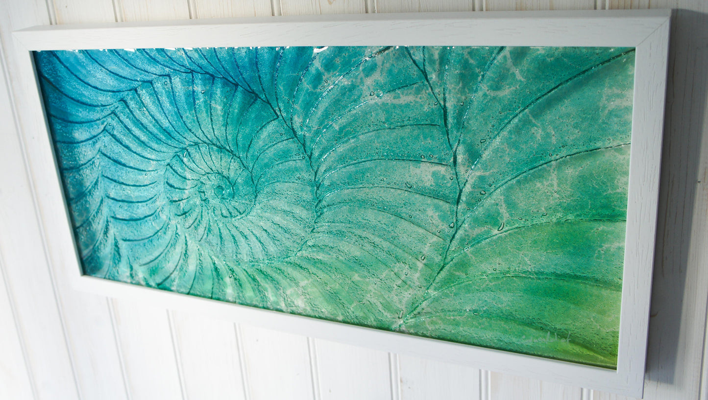 Ammonite Frame - Large Landscape - Blue Turquoise Green - 60x30cm(23"x12")