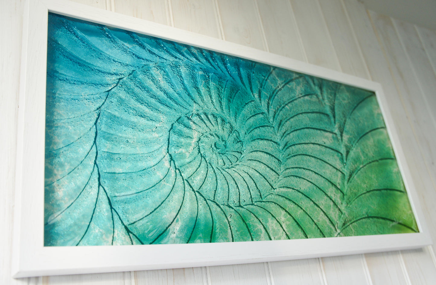 Ammonite Frame - Large Landscape - Blue Turquoise Green - 60x30cm(23"x12")