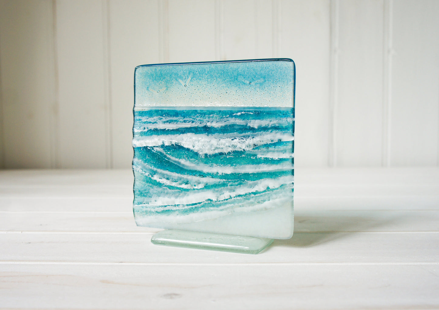 Wave Small Suncatcher Fused Glass Art 12cm