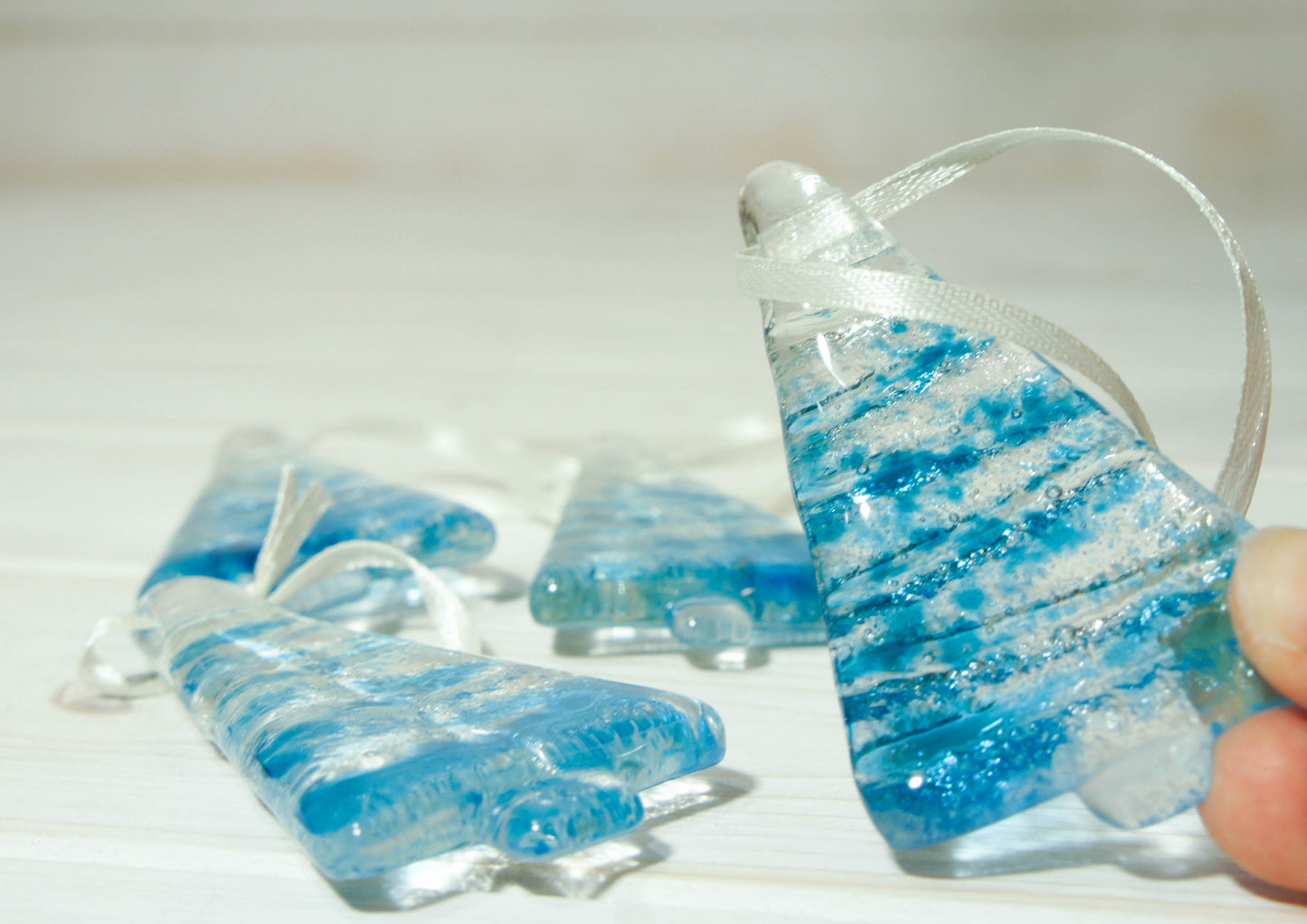 3 Mini Glass Trees - Hanging - Choose your colours - 8cm(3")