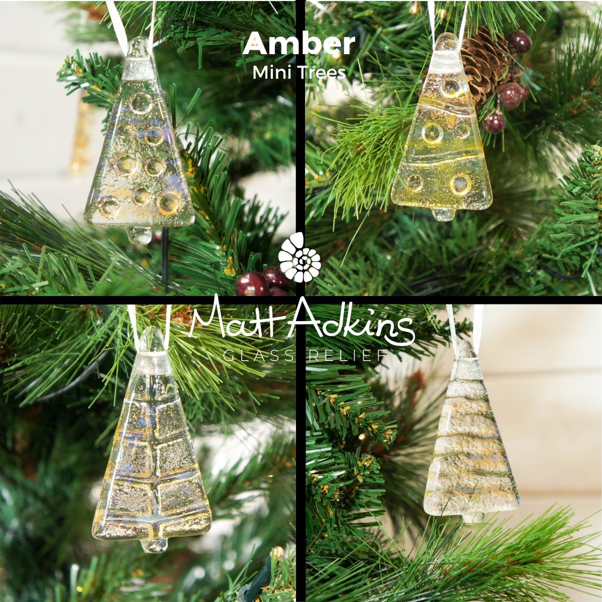 3 Mini Glass Trees - Hanging - Choose your colours - 8cm(3")