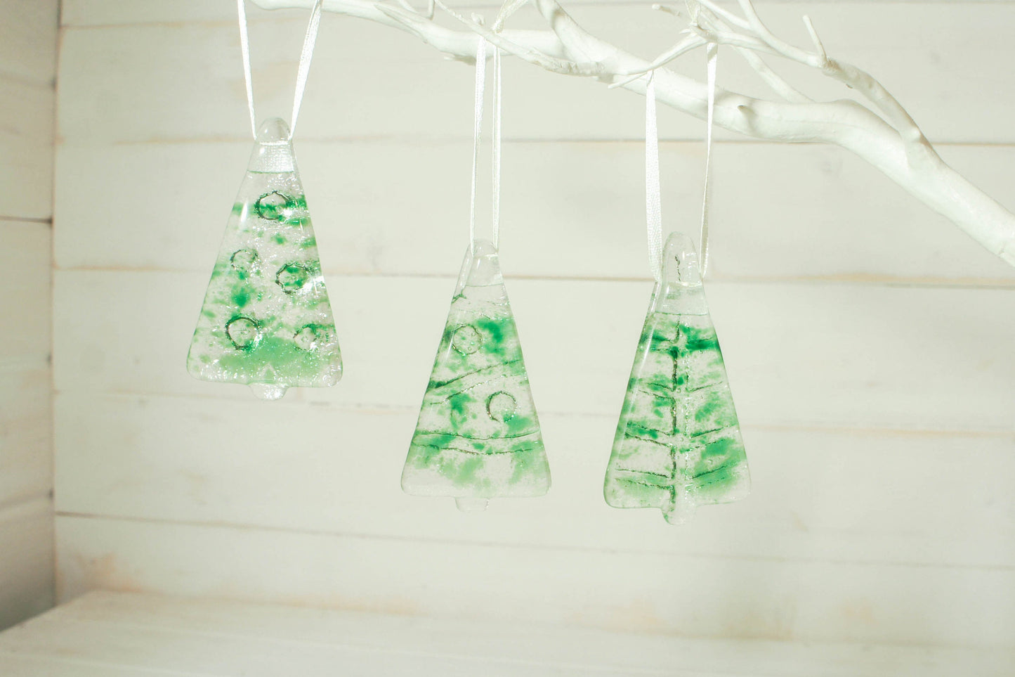 3 Mini Glass Trees - Hanging - Choose your colours - 8cm(3")