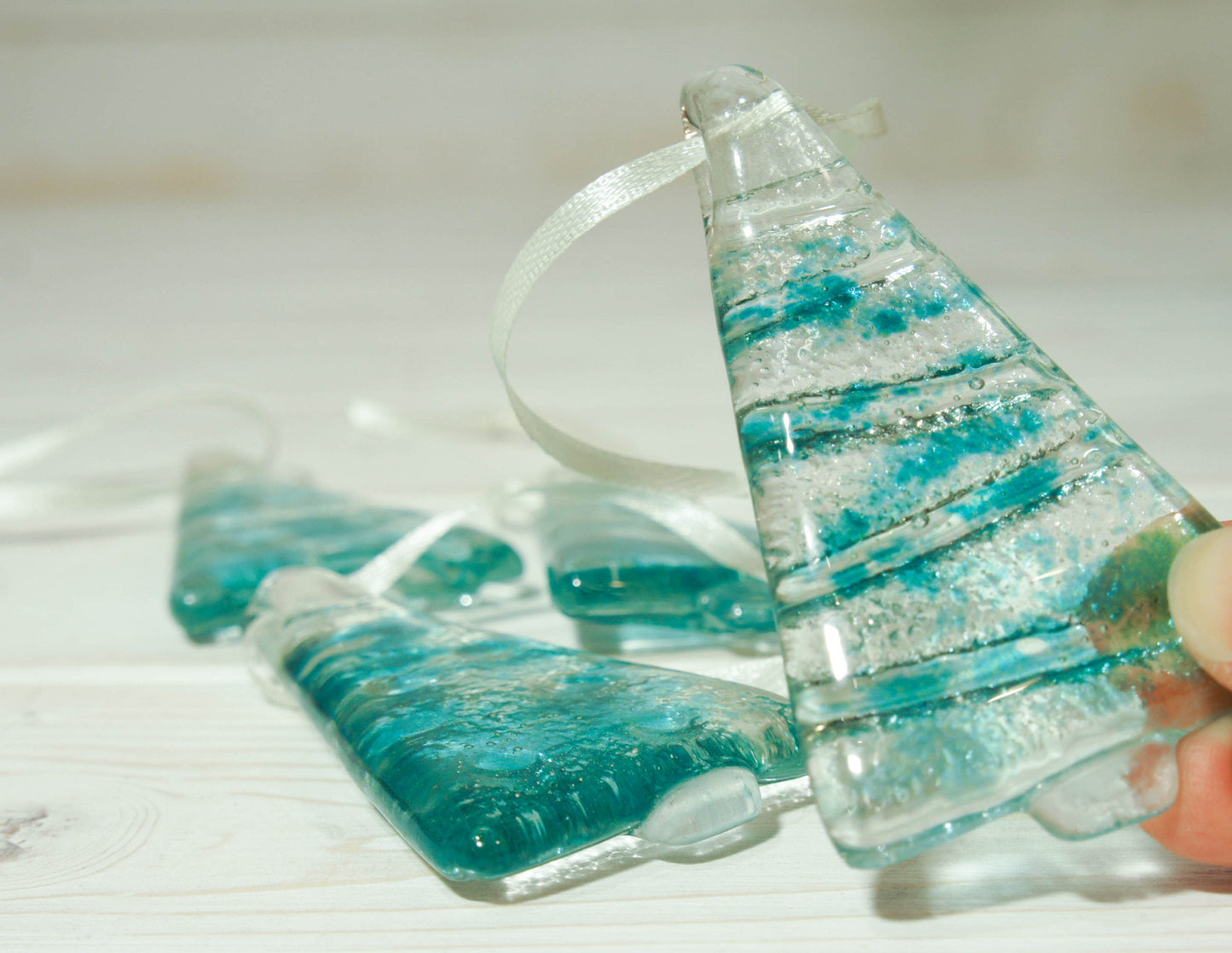 4 Mini Glass Tree - Hanging - Choose your colours - 8cm(3")