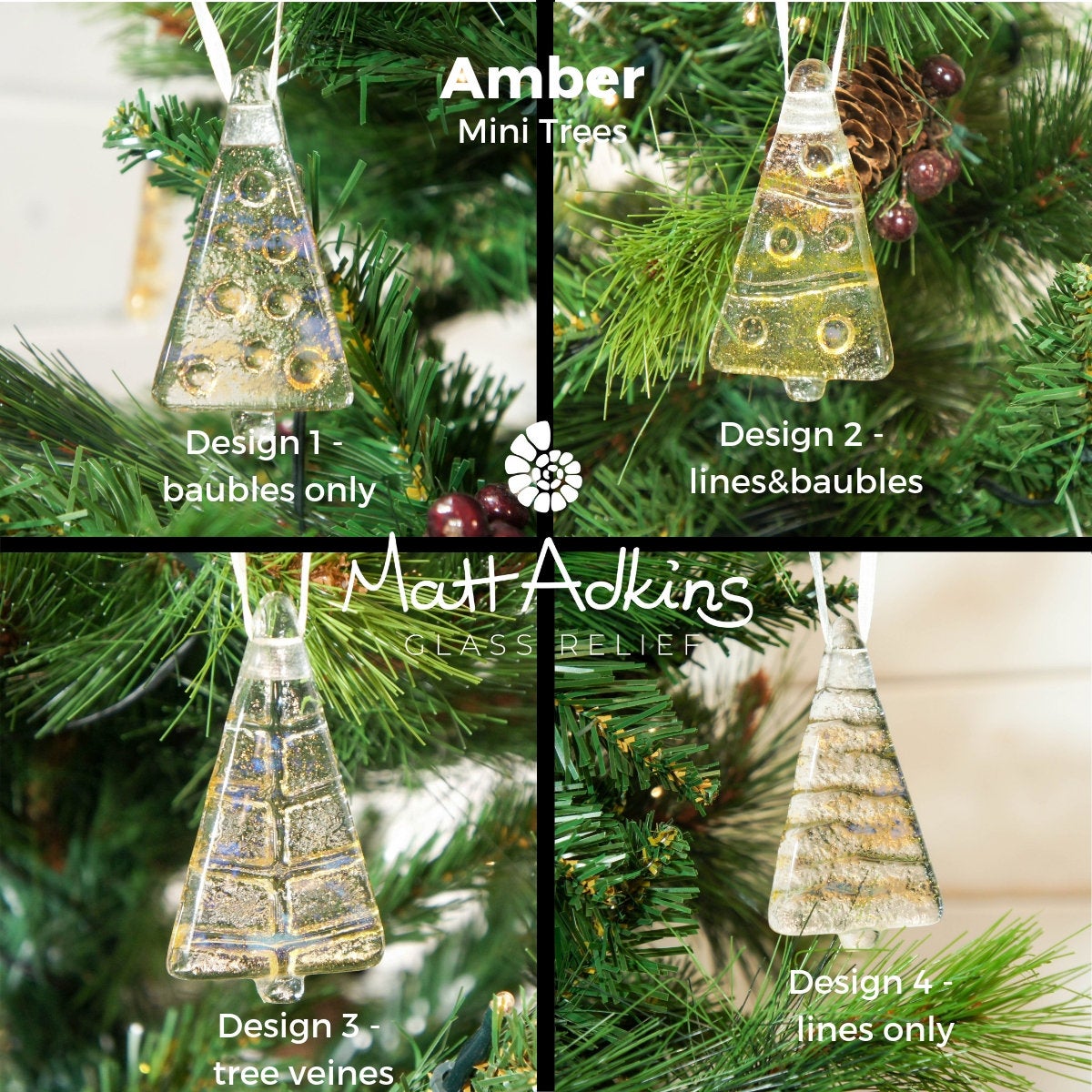 5 Mini Glass Tree - Hanging - Choose your colours - 8cm(3")