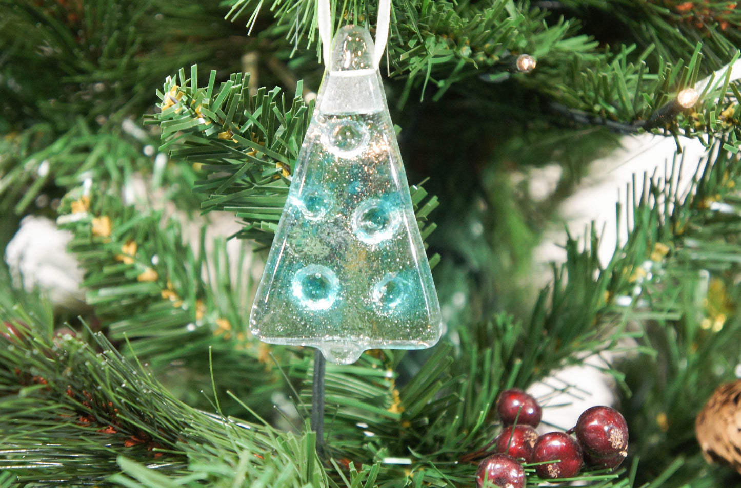 3 to 6 Mini Turquoise Glass Trees - Hanging - 8cm(3")