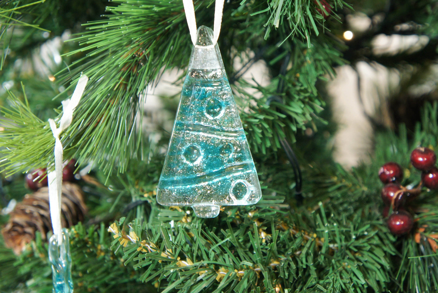 3 to 6 Mini Turquoise Glass Trees - Hanging - 8cm(3")