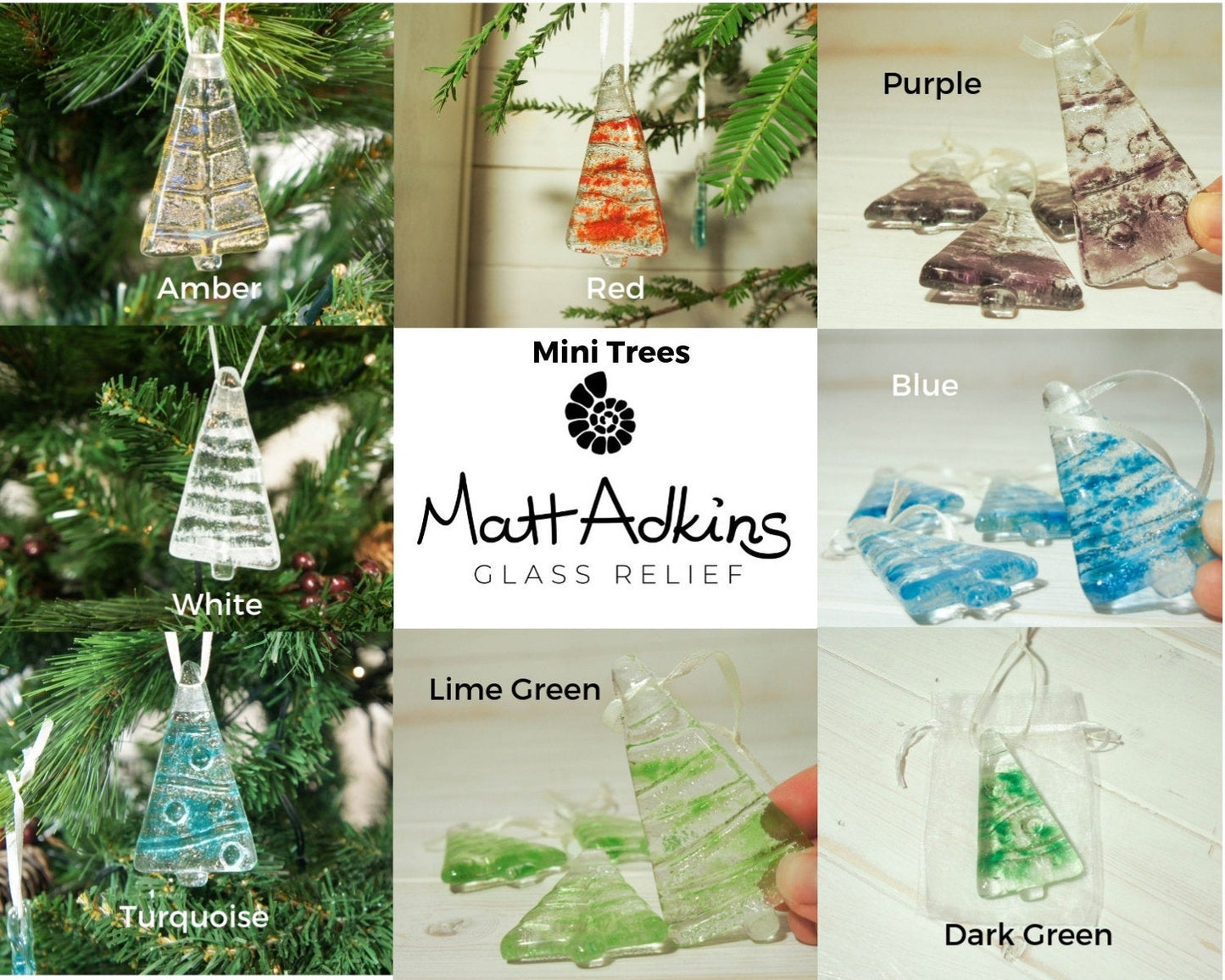 3 Mini Glass Trees - Hanging - Choose your colours - 8cm(3")