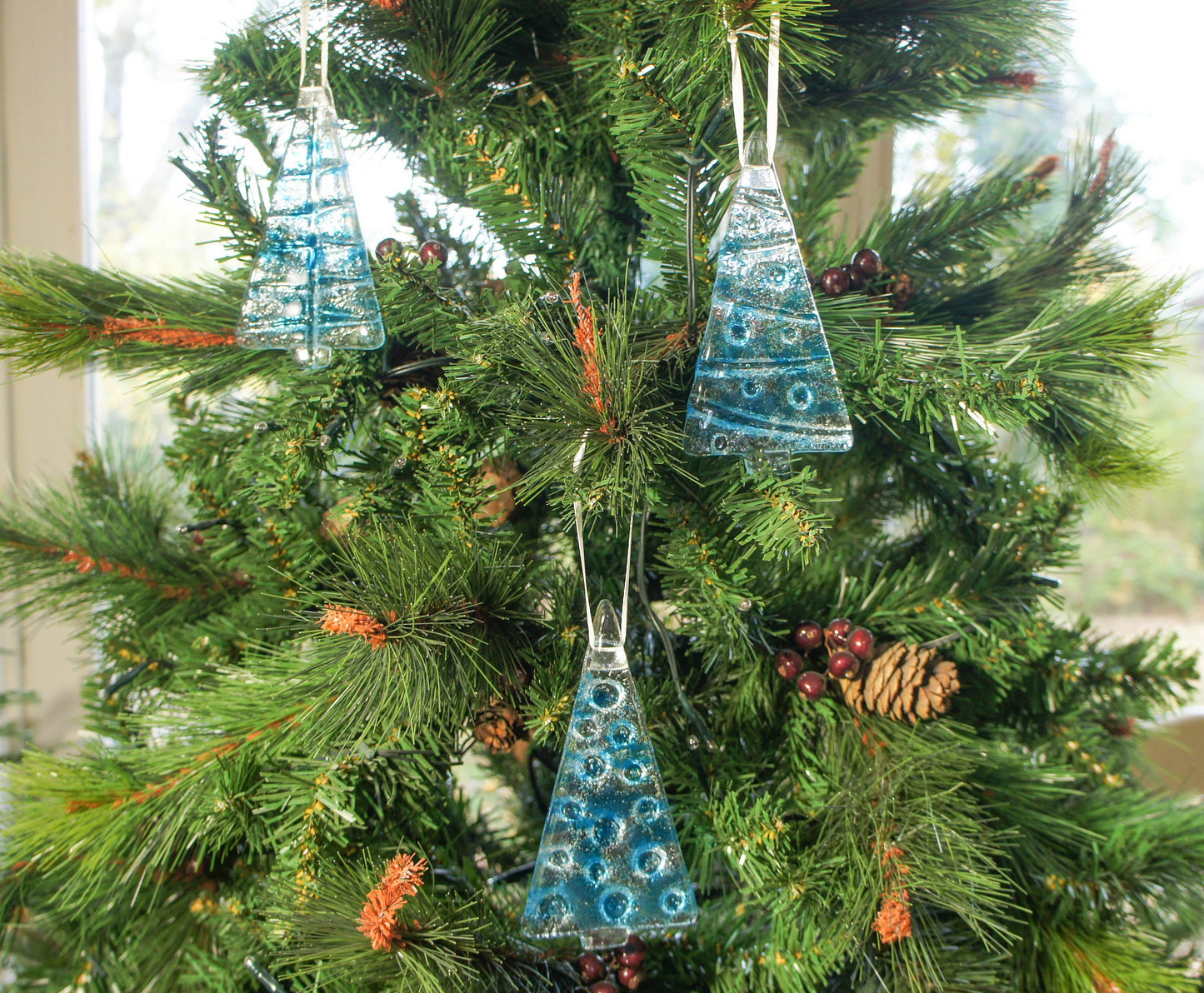 1 to 6 Medium Blue Trees - Hanging - 12cm/3 3/4"