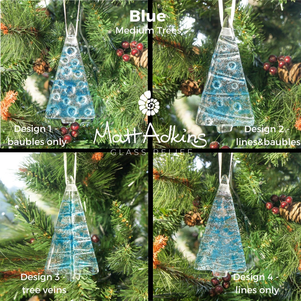 1 to 6 Medium Blue Trees - Hanging - 12cm/3 3/4"