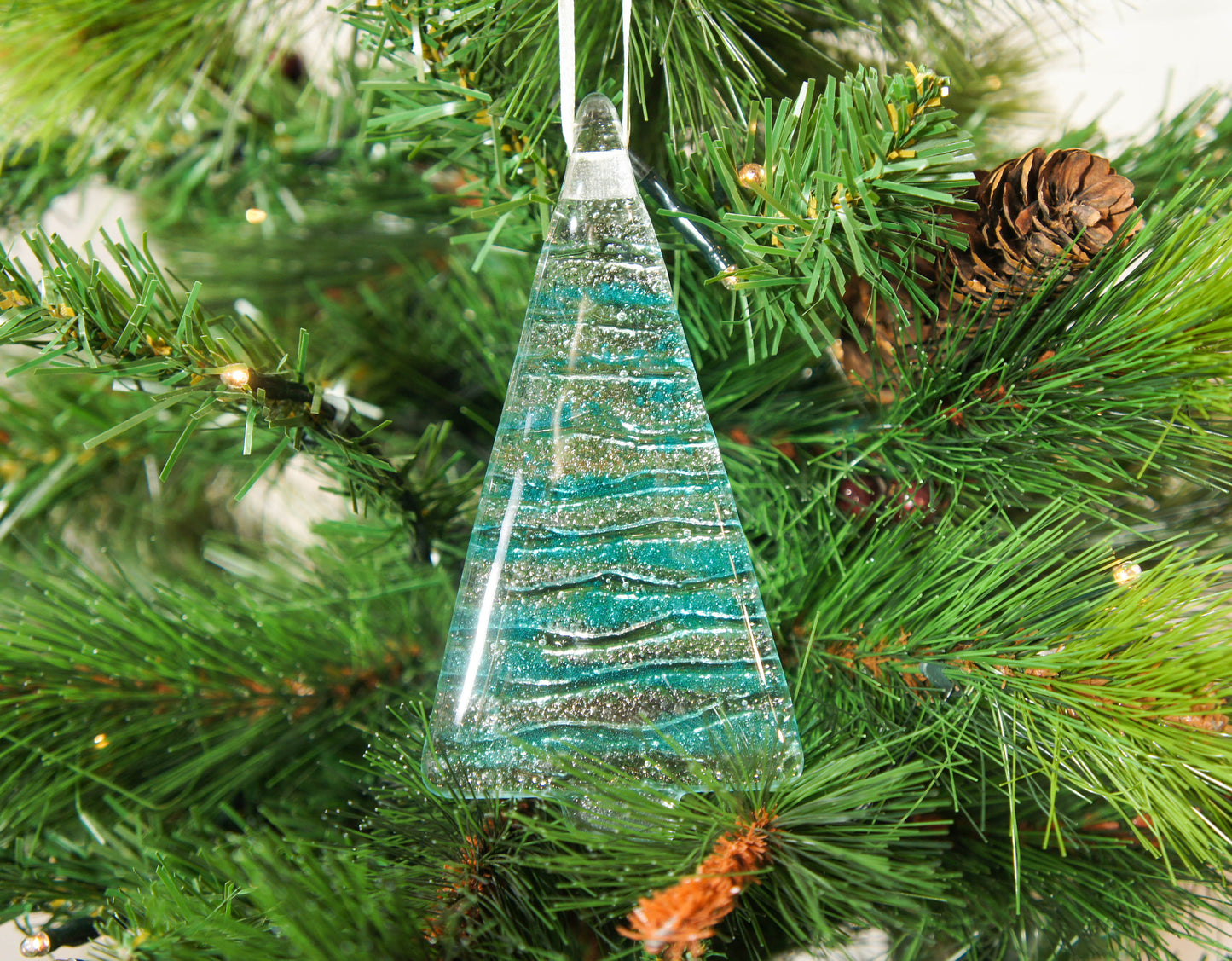 1 to 6 Medium Turquoise Glass Trees - Hanging - 12cm/3 3/4"