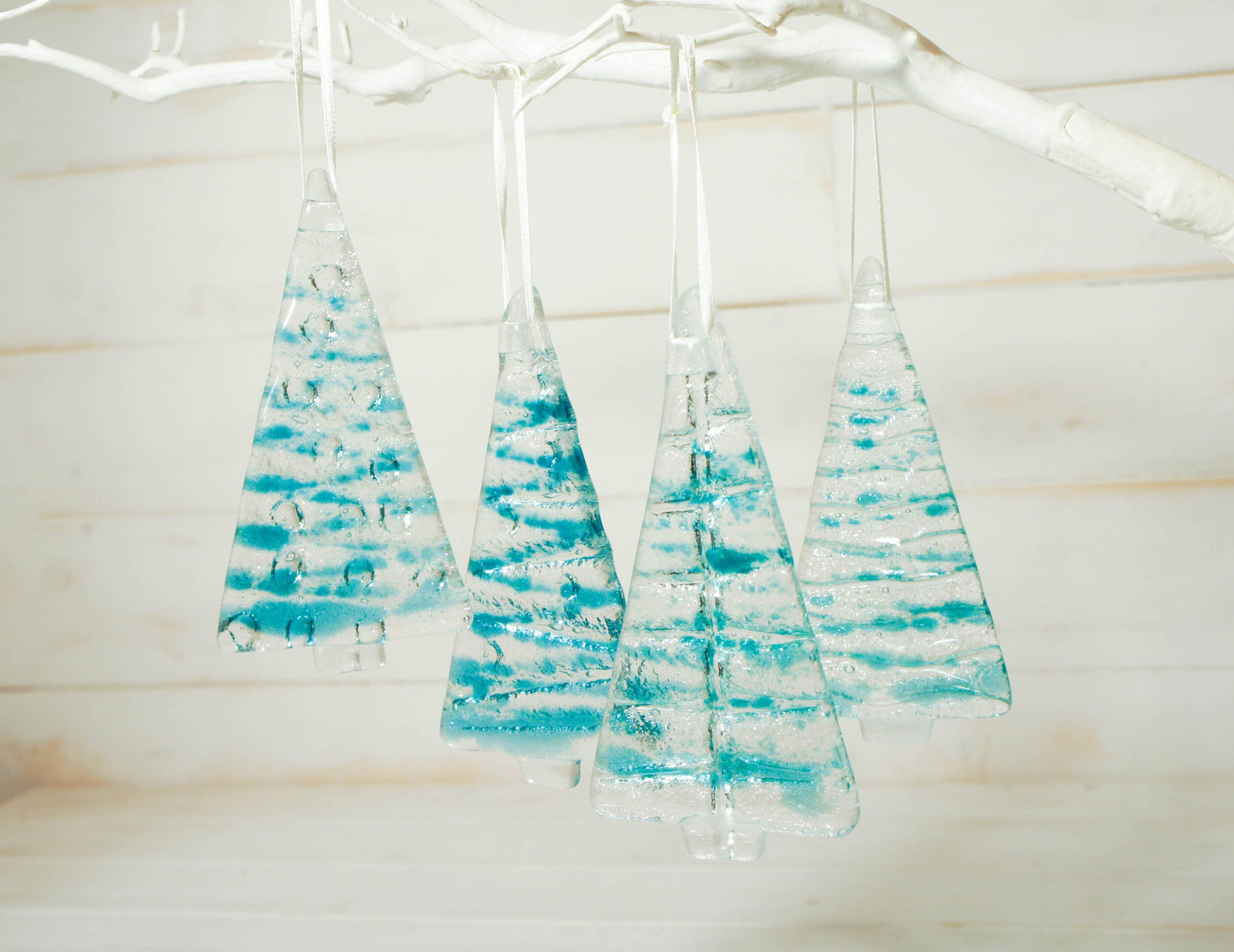 1 to 6 Medium Turquoise Glass Trees - Hanging - 12cm/3 3/4"