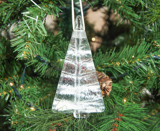2 to 6 Medium White Glass Trees - Hanging - 12cm/3 3/4" with ribbon and organza bag