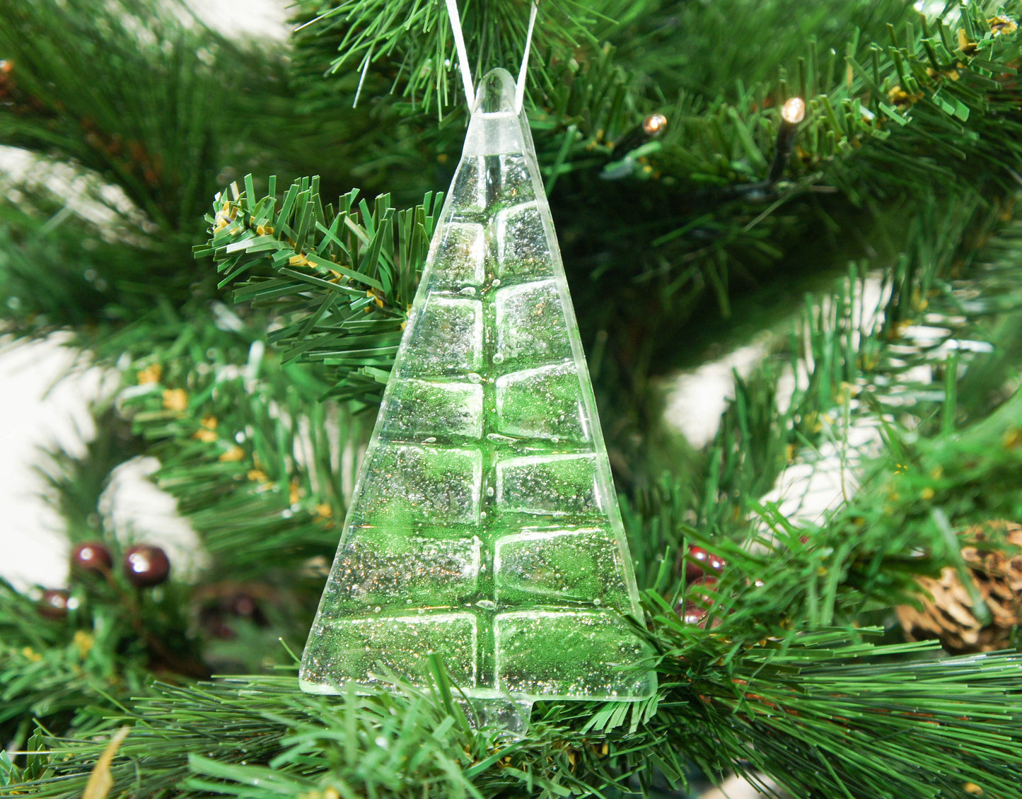 1 to 6 Medium Lime Green Glass Trees - Hanging - 12cm/3 3/4"