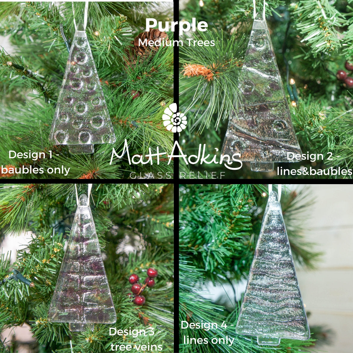 1 to 6 Medium Purple Glass Trees - Hanging - 12cm/3 3/4"