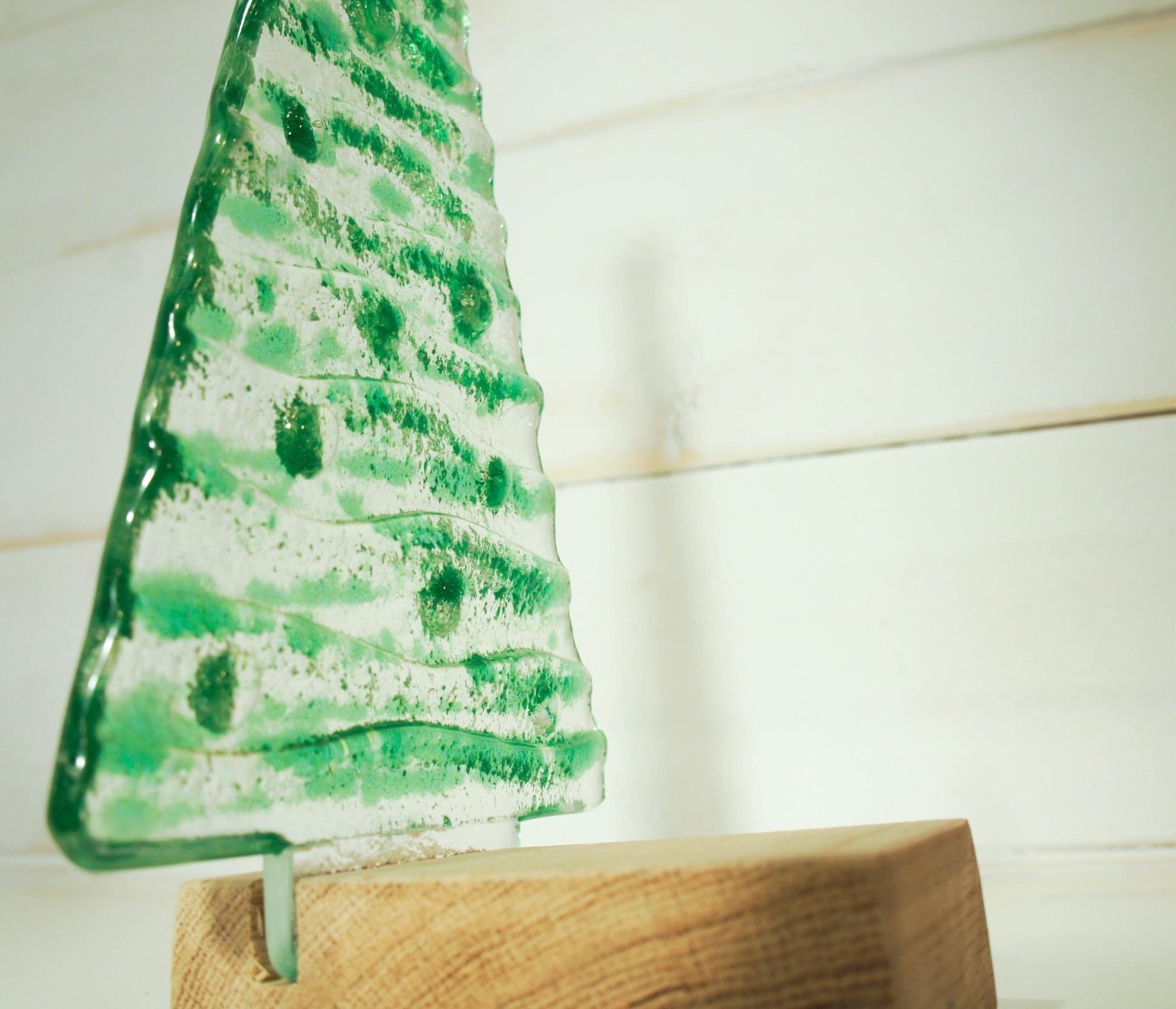 green fused glass christmas tree freestanding