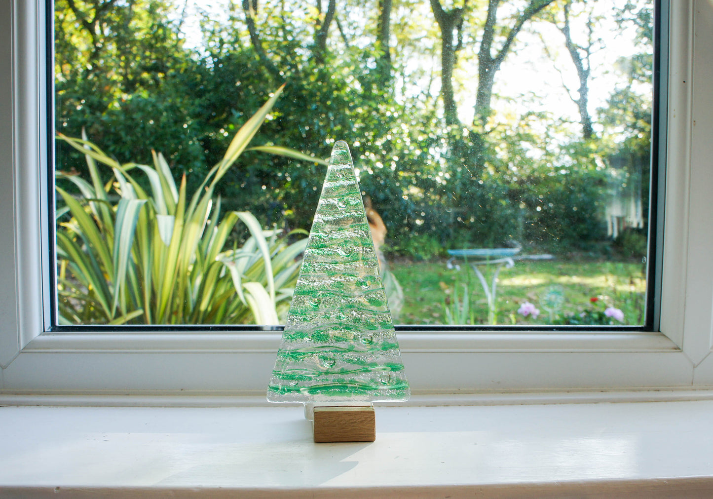 green fused glass christmas tree freestanding