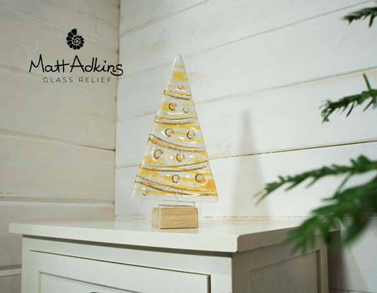 Large Gold Glass Tree -  Freestanding - 22cm/8 1/2" with wooden block