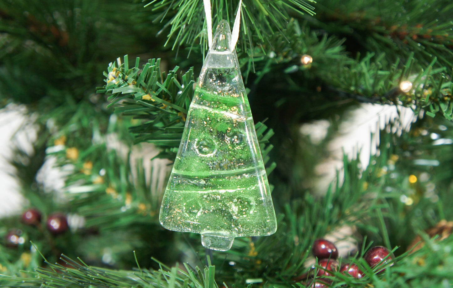 3 to 6 Mini Green Glass Trees - Hanging - 8cm(3")