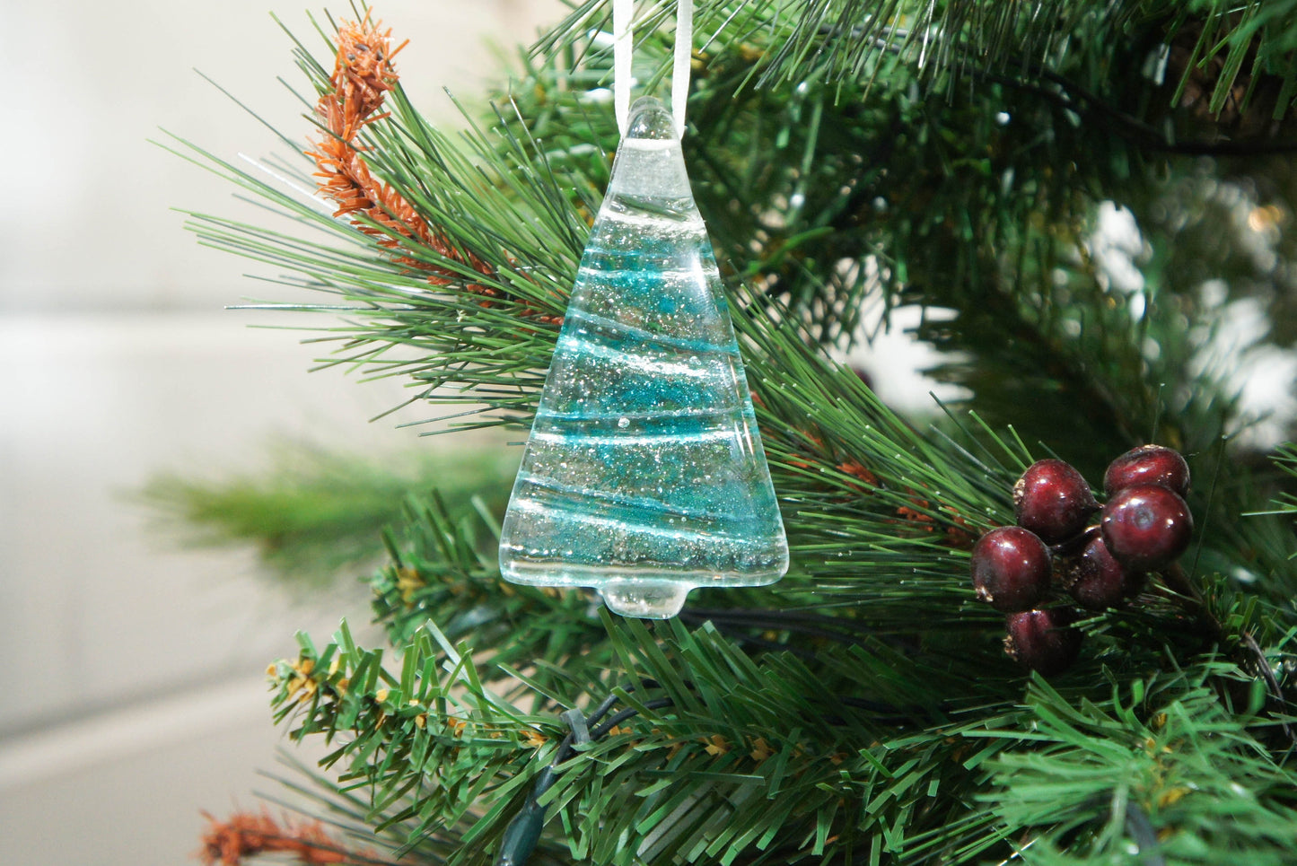 3 to 6 Mini Turquoise Glass Trees - Hanging - 8cm(3")