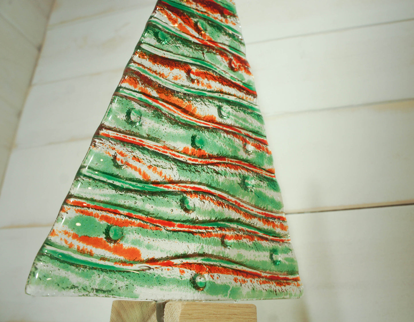 XL Green&Red Fused Glass Christmas Tree Decoration