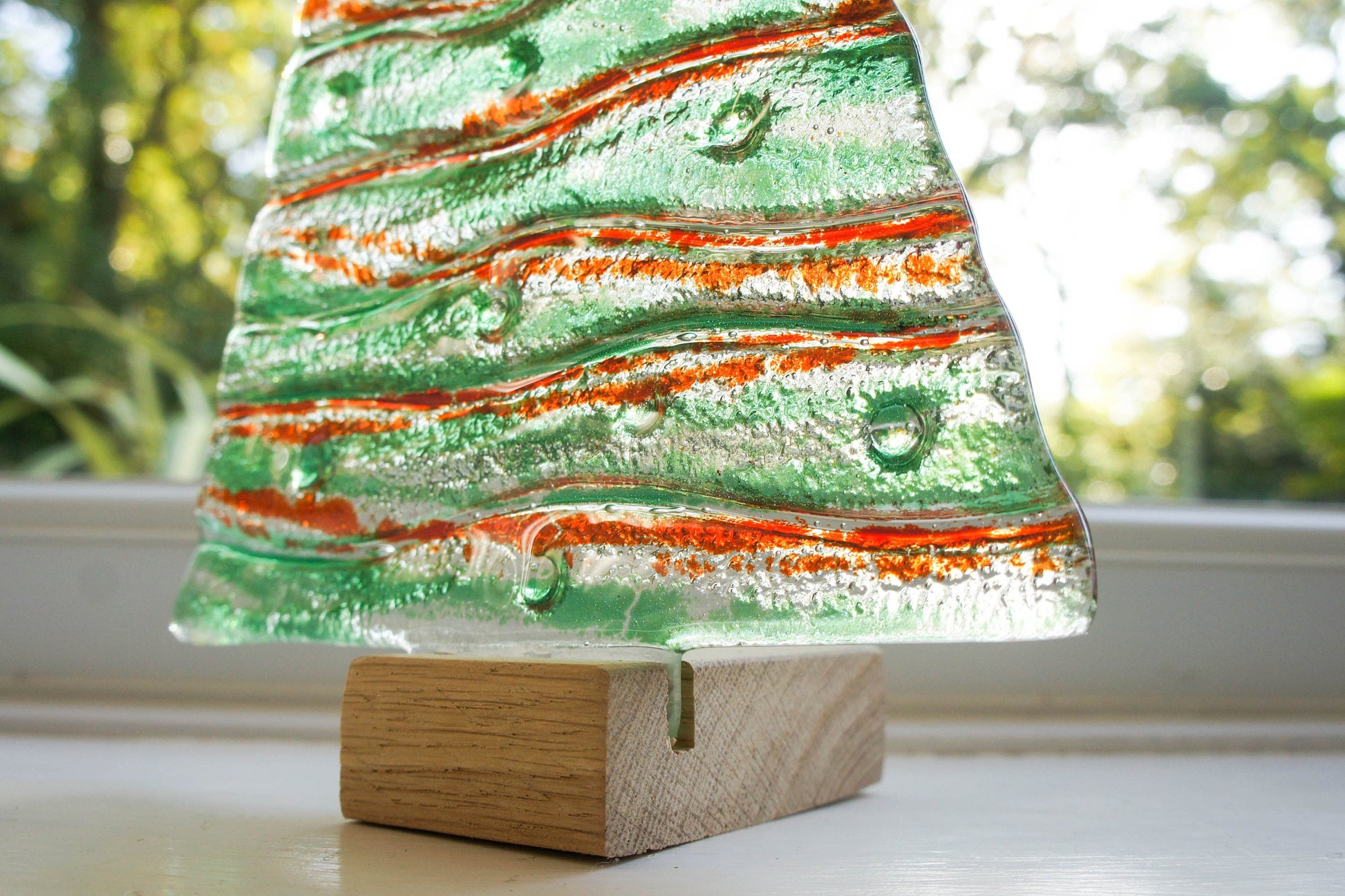XL Green&Red Fused Glass Christmas Tree Decoration