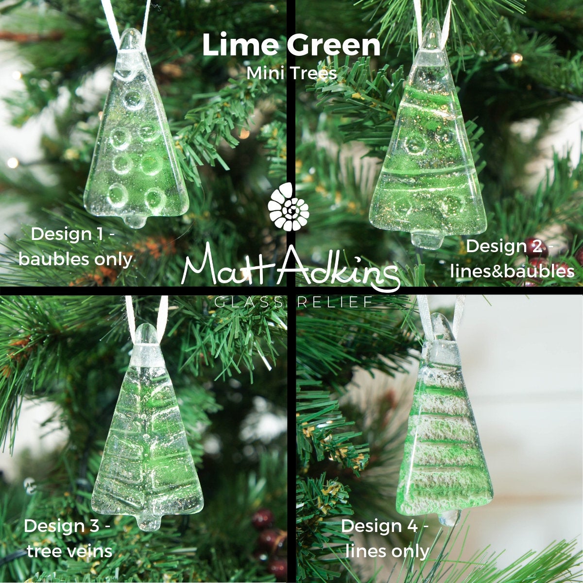 3 to 6 Mini Green Glass Trees - Hanging - 8cm(3")