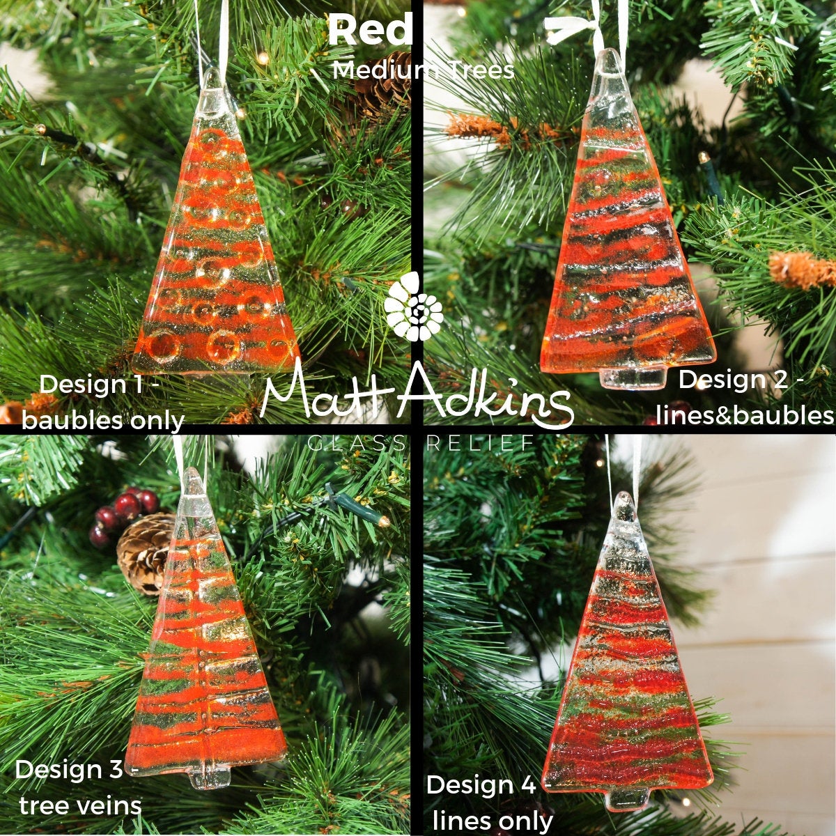 1 to 6 Medium Red Glass Trees - Hanging - 12cm/3 3/4"