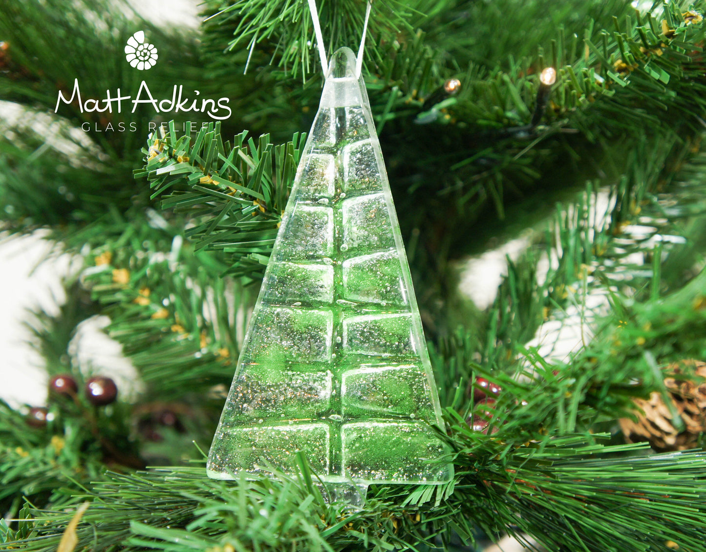 1 to 6 Medium Lime Green Glass Trees - Hanging - 12cm/3 3/4"