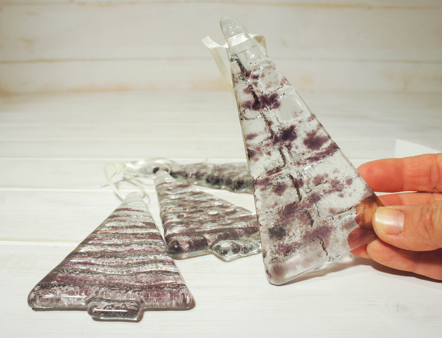 1 to 6 Medium Purple Glass Trees - Hanging - 12cm/3 3/4"