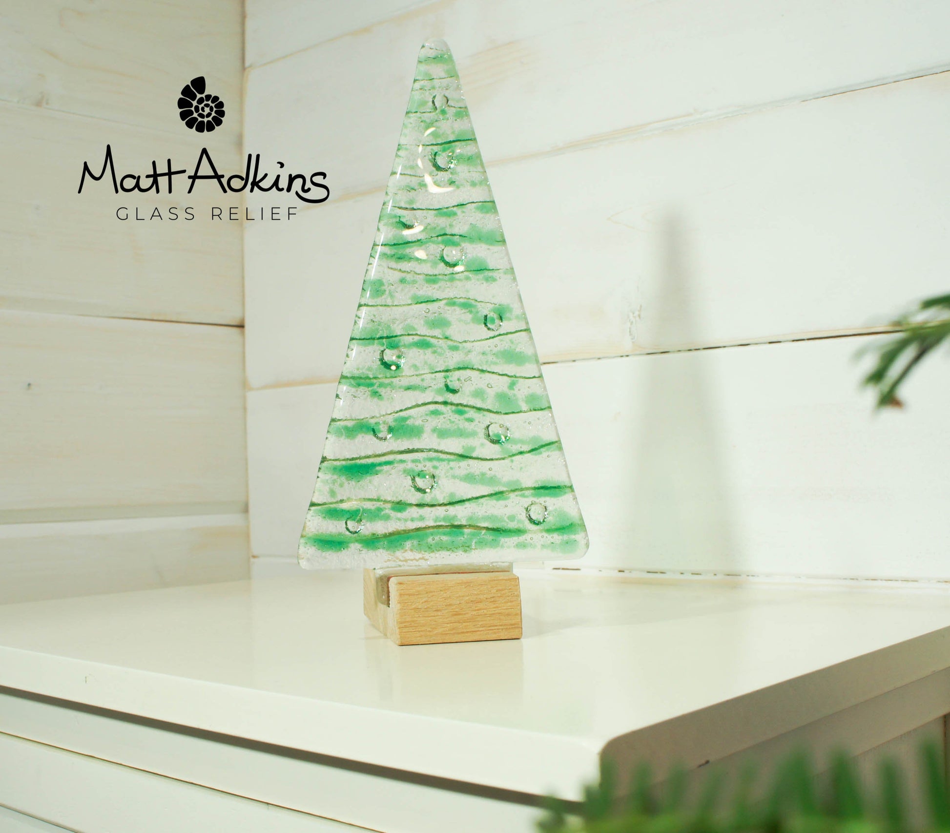 green fused glass christmas tree freestanding