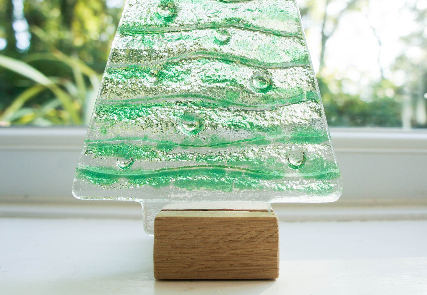 green fused glass christmas tree freestanding