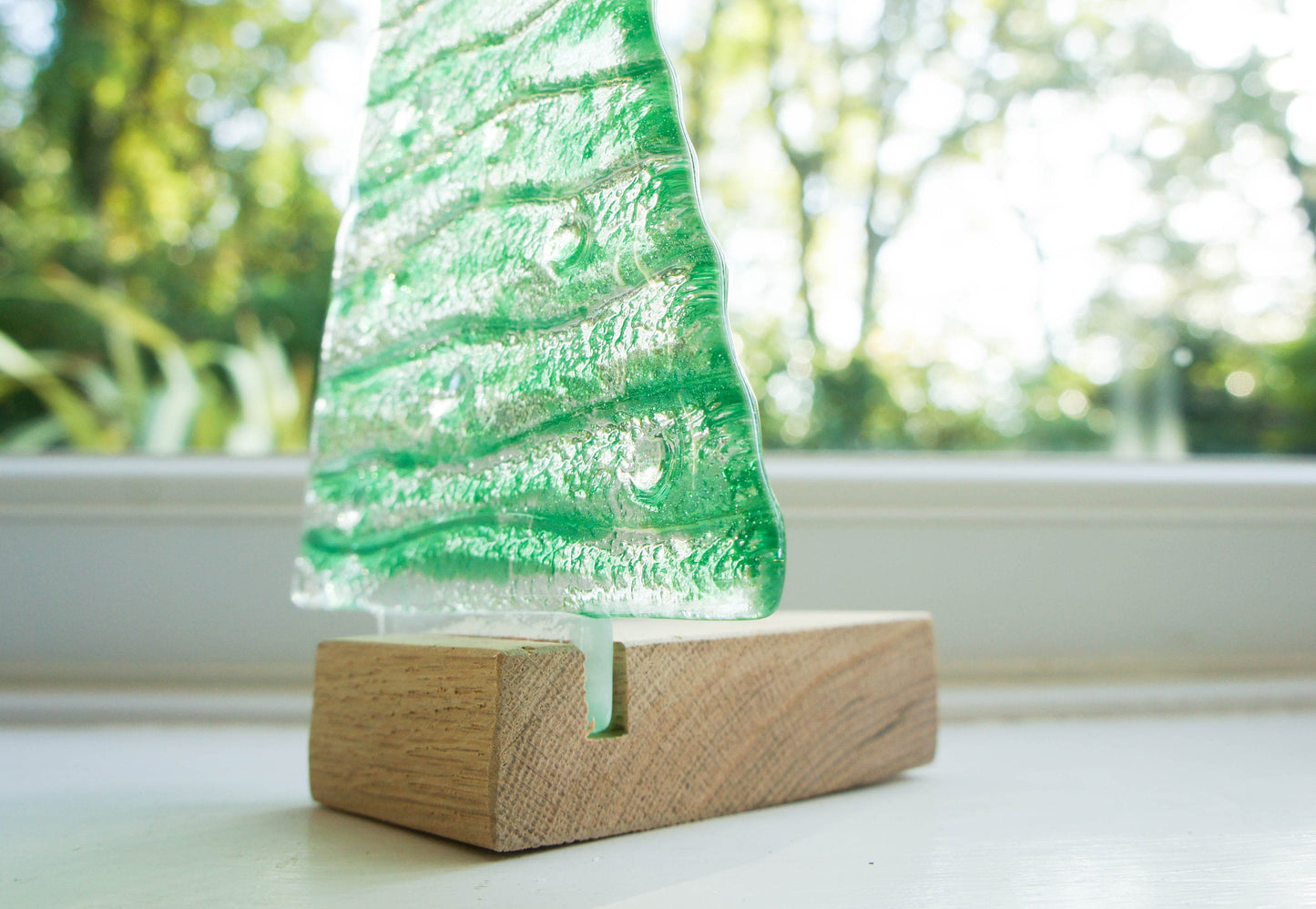 green fused glass christmas tree freestanding