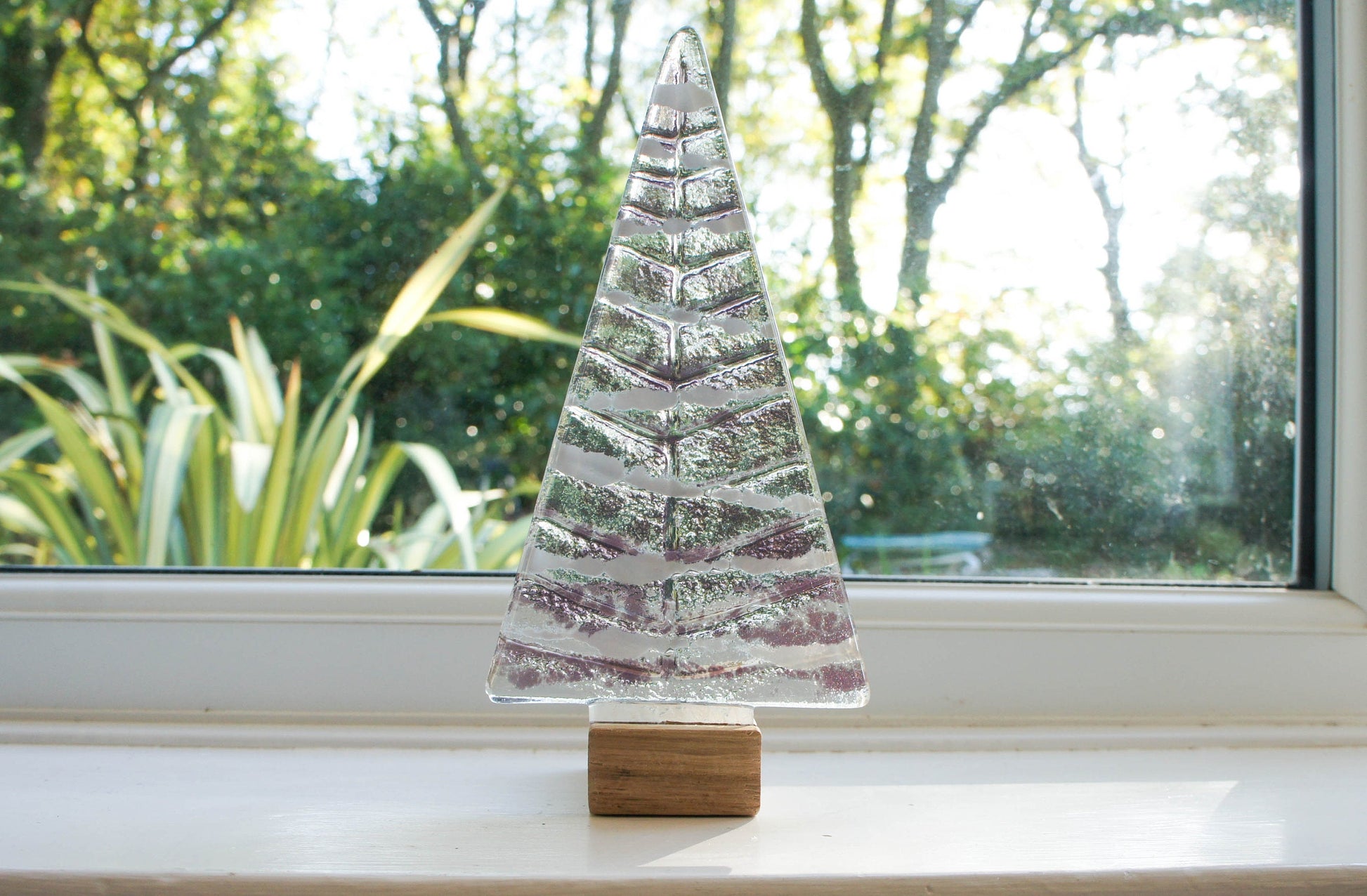 purple white fused glass christmas tree freestanding