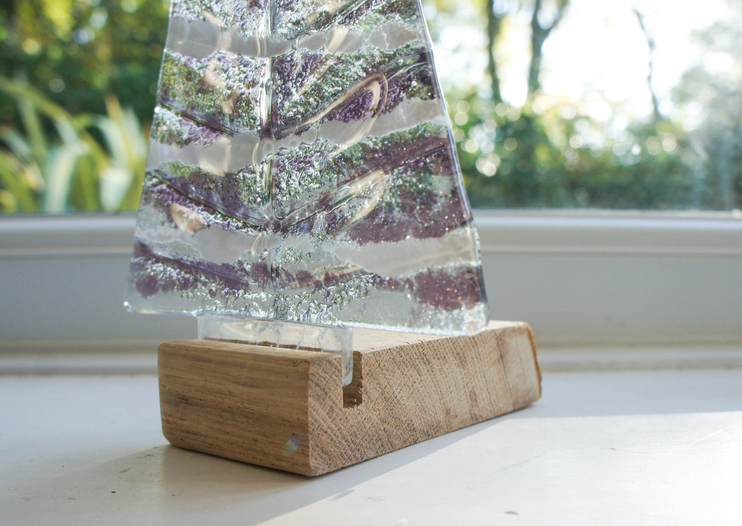 purple white fused glass christmas tree freestanding