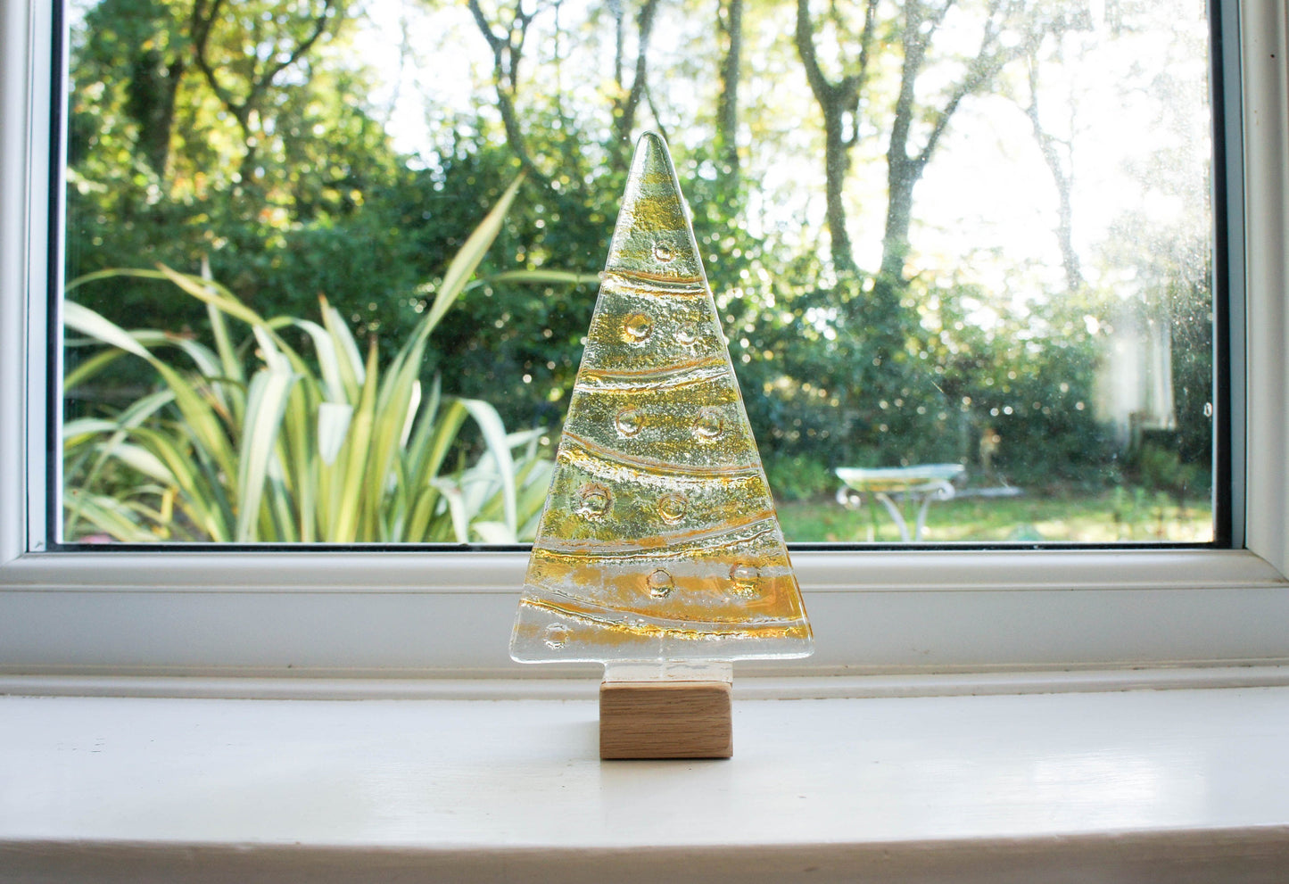 Large Gold Glass Tree -  Freestanding - 22cm/8 1/2" with wooden block